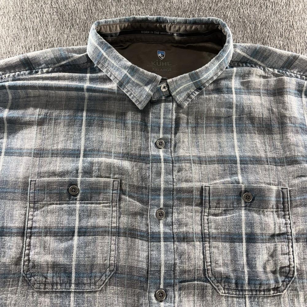 Kuhl Men's Casual Button-Down Plaid Shirt in Blue and Gray